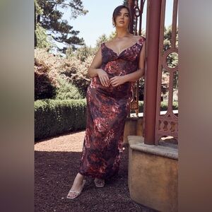 MESHKI Off Shoulder Maxi Dress - Peony Print